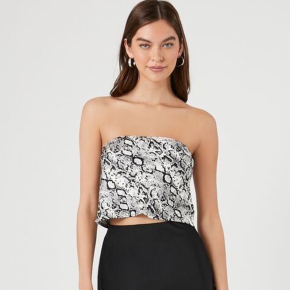 Forever 21 Satin Snake Print Tube Top Black Gray S NWT - Picture 1 of 7